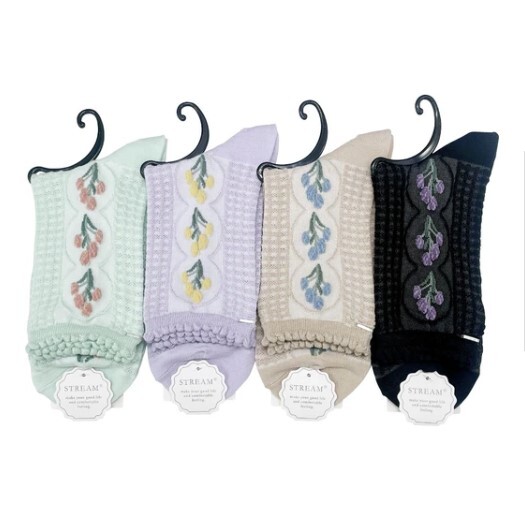 側面花圖案短襪