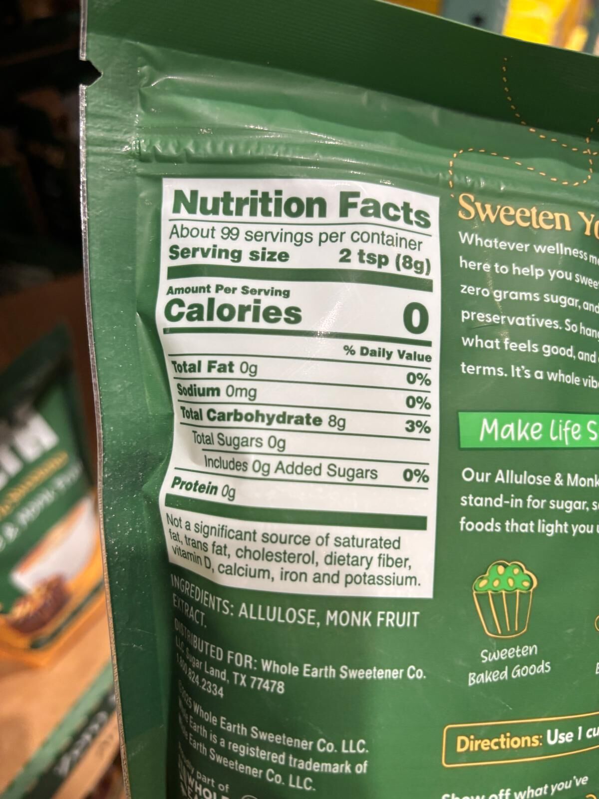 YN123 Whole Earth Allulose & Monk Fruit Zero Calorie Sweetener 28OZ EXP: 03.2029