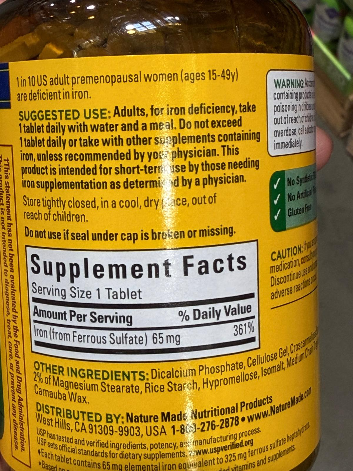 YN039 Nature Made 鐵 65 毫克 365片 EXP: 02.2029