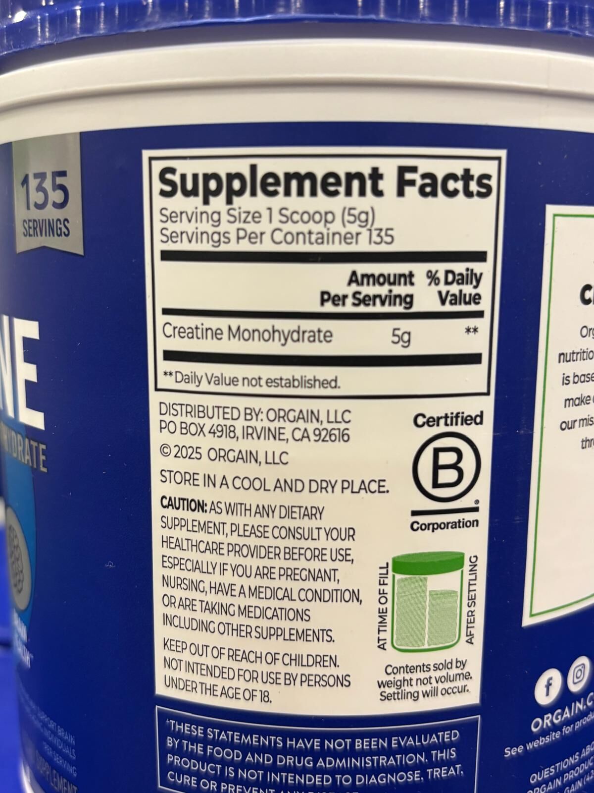 YN116 Orgain Micronized Creatine Monohydrate 肌酸粉 675G EXP: 11.2027