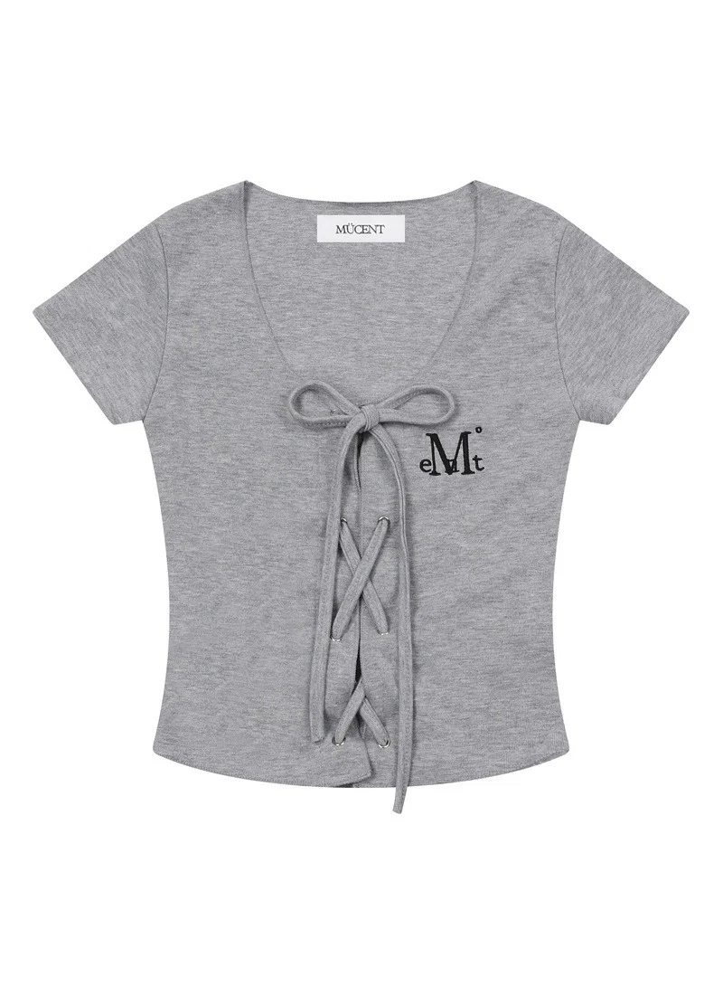 🇰🇷韓國 MUCENT 經典Logo 綁帶繩結 短版上衣(2colors)