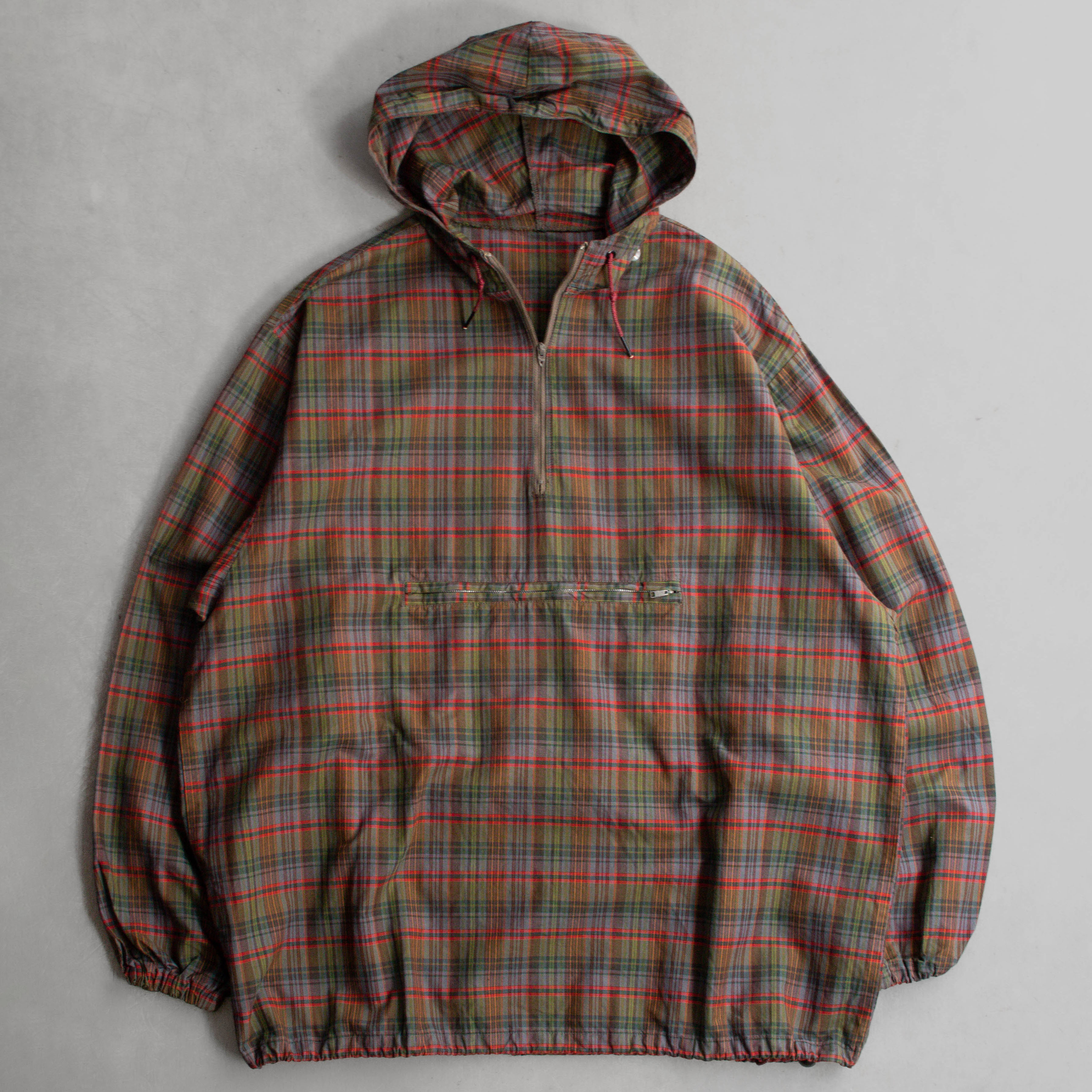 60S PLAID PACKABLE ANORAK 美國製 棕色 格紋 連帽 純棉 套頭 外套
