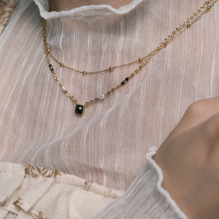 舊夢之海 項鍊 黑瑪瑙 安定 珍珠母貝 溫柔 天然珍珠 鈦鋼項鍊