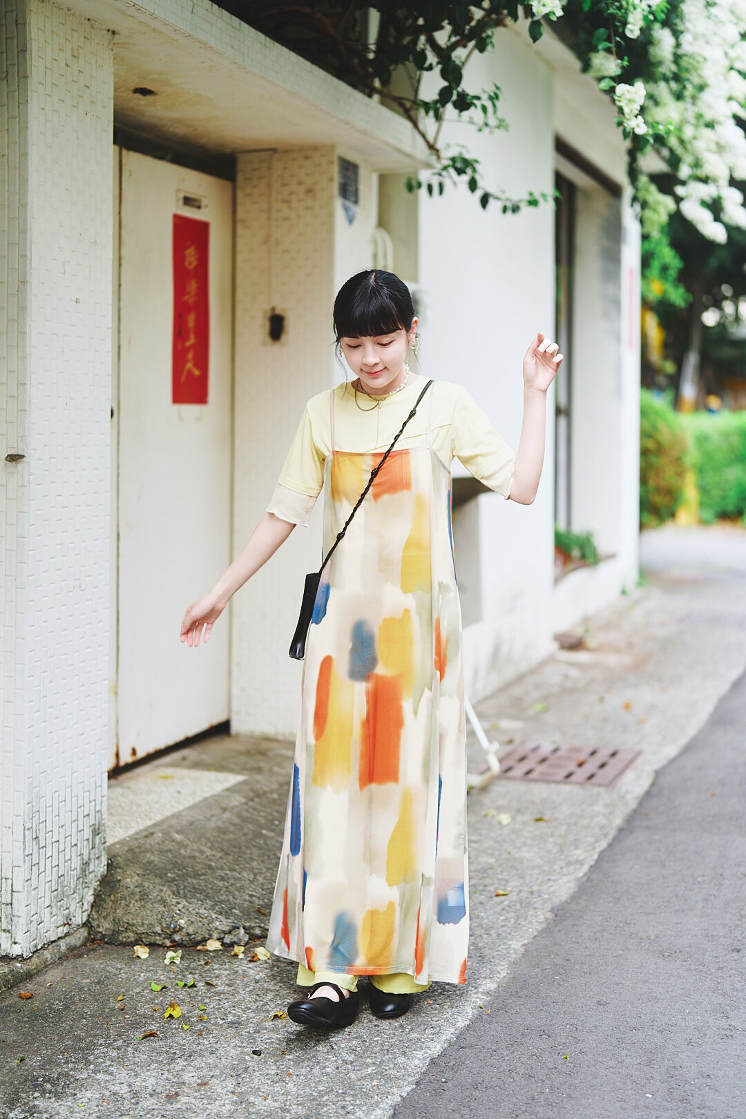 (預購)日光暈染！水彩透明感吊帶裙(四色-米彩)