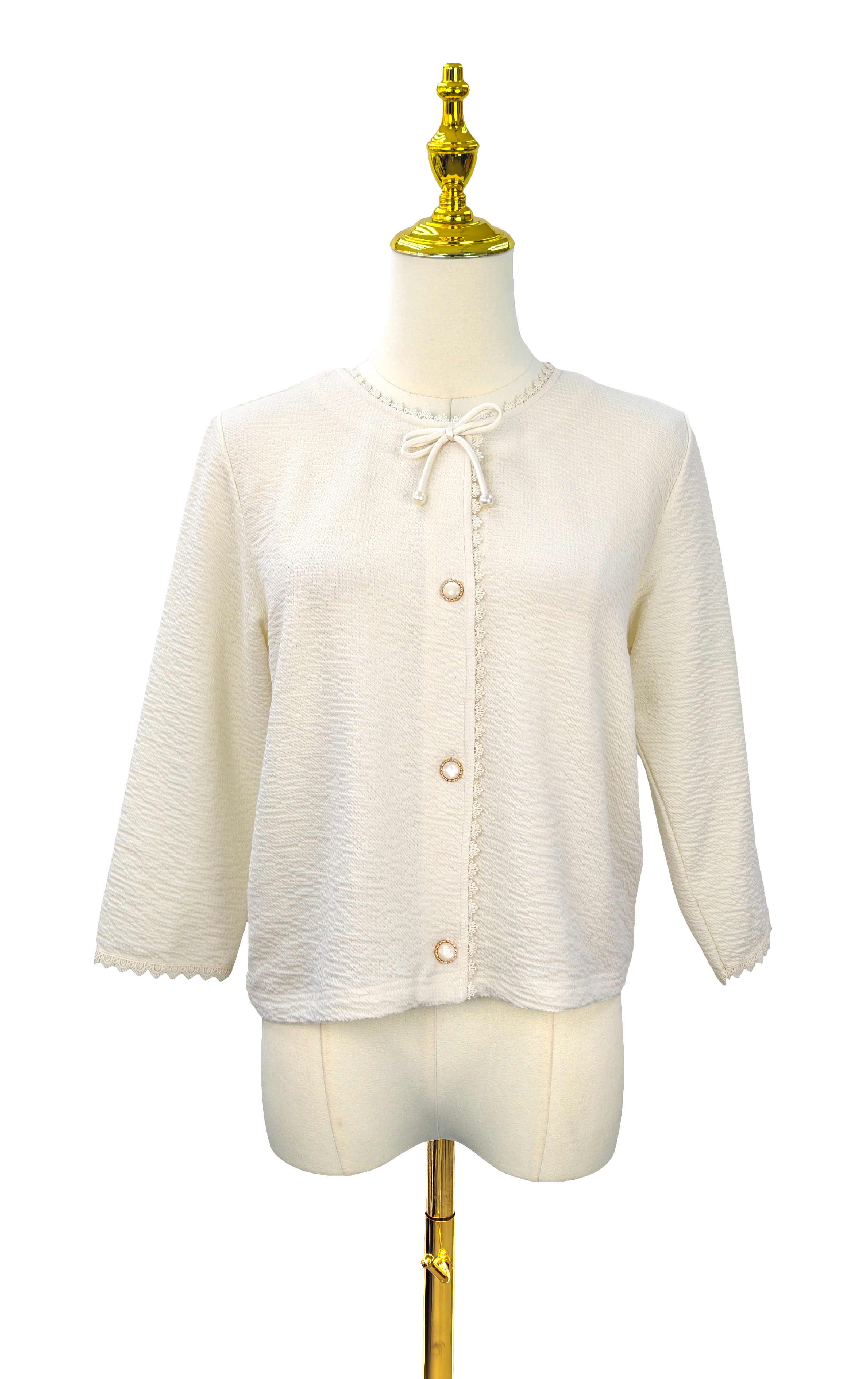 Button-up Knit Top With Lace-Trimmed CD0632