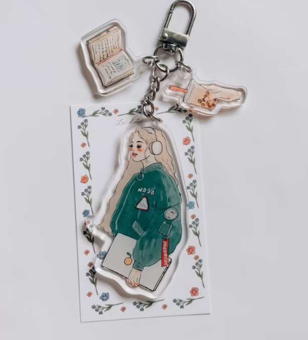 甜蜜生活．音樂女孩 書與珍珠奶茶 串串壓克力吊飾