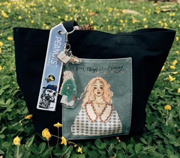 甜蜜生活．音樂女孩 書與珍珠奶茶 串串壓克力吊飾