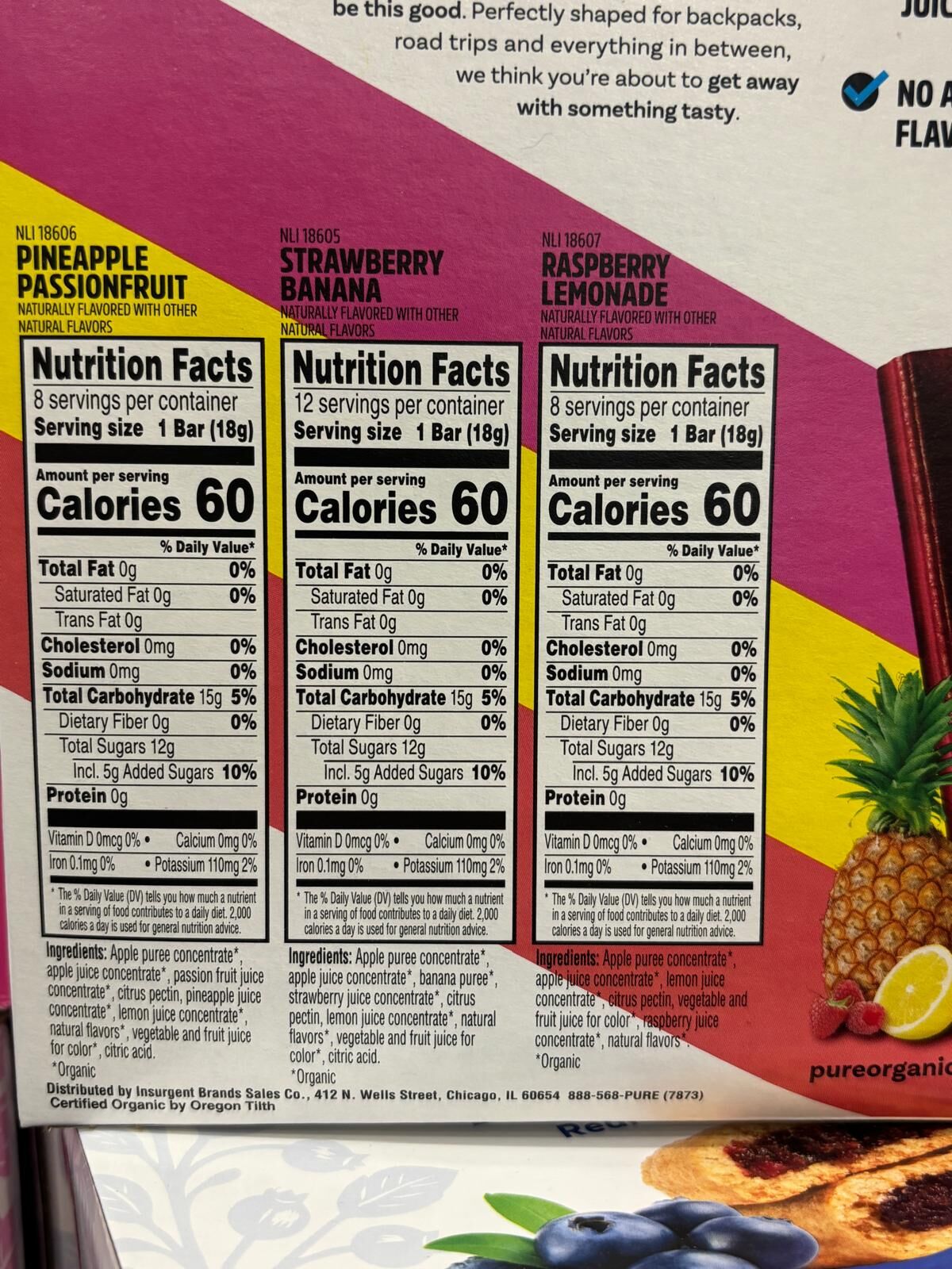 YN077 Pure Organic 分層水果條綜合包(Variety Pack) 504G EXP: 03.2027