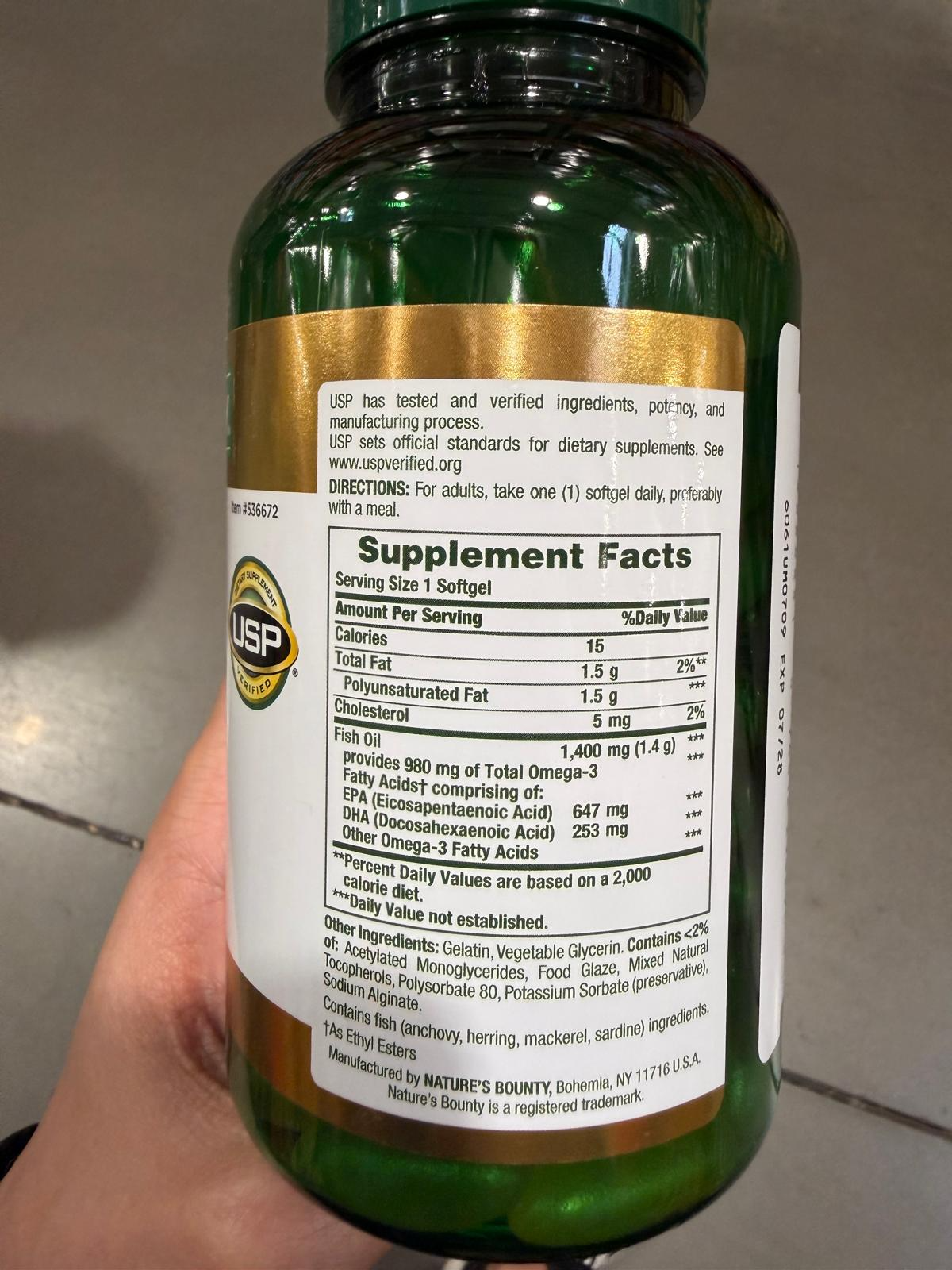 YN051 Nature's Bounty 特強高純度無腥味魚油1400mg 130粒 EXP: 07.2028