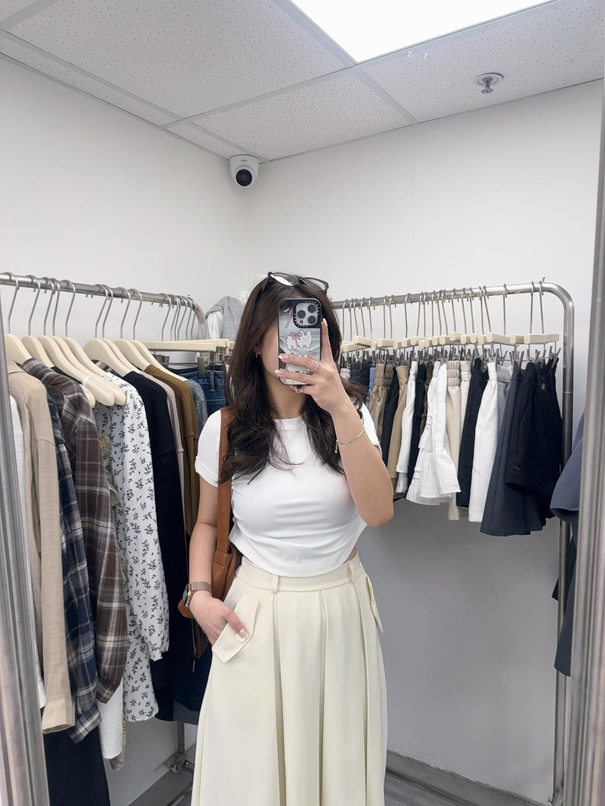 雙口袋百褶半裙(米色)