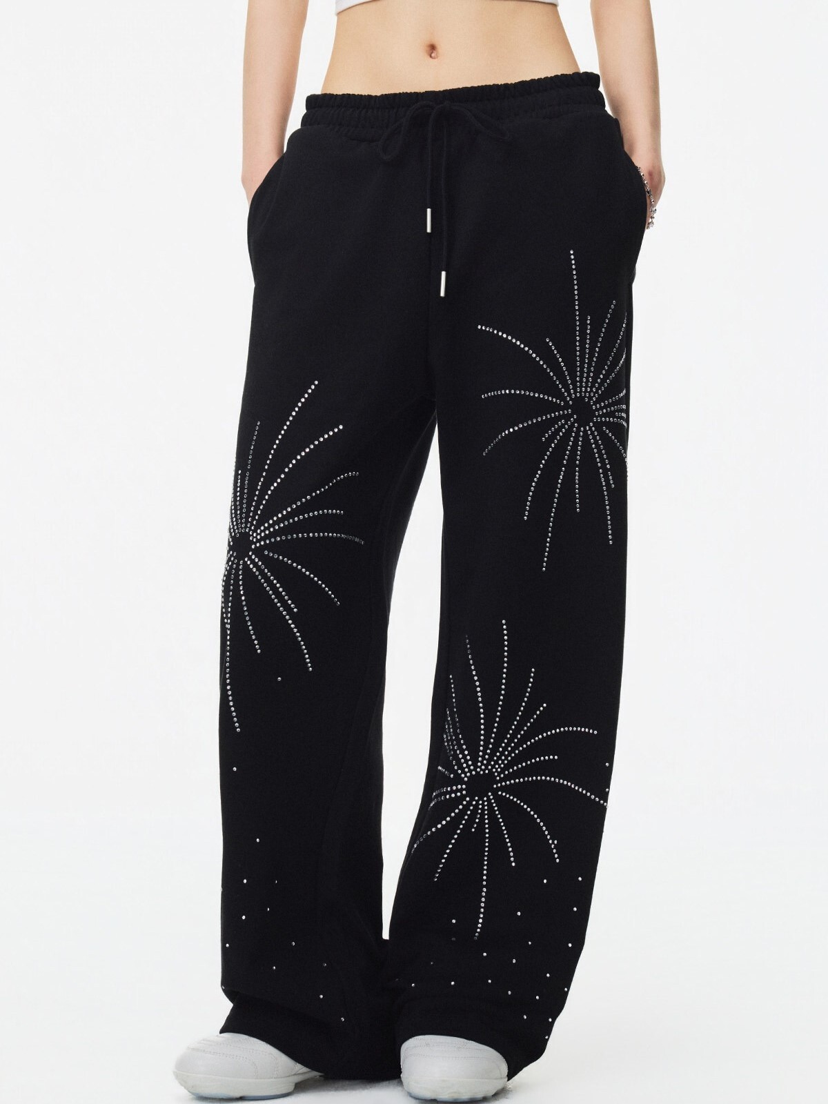 STK Small TownKid Rhinestone Firework Knitted Loose Casual Trousers