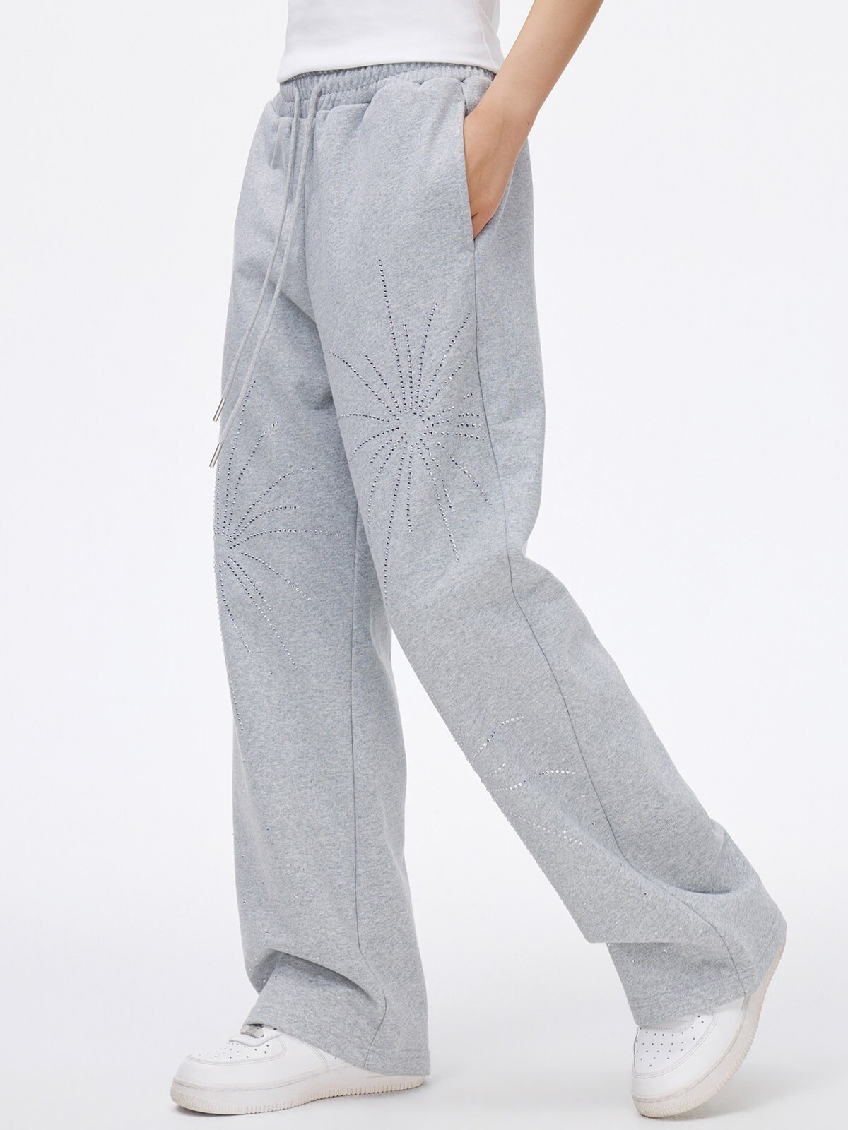 STK Small TownKid Rhinestone Firework Knitted Loose Casual Trousers