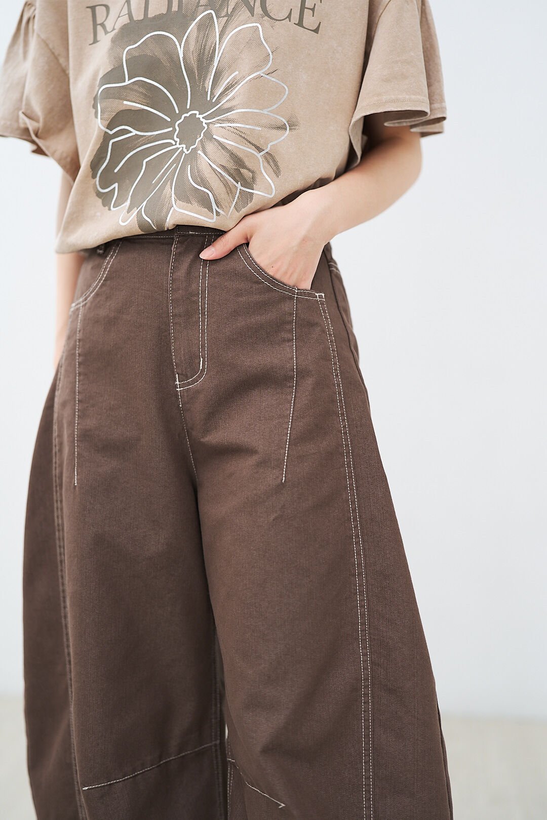 (預購)哥本哈根日常！撞色車線斜紋彎刀褲(三色-棕)