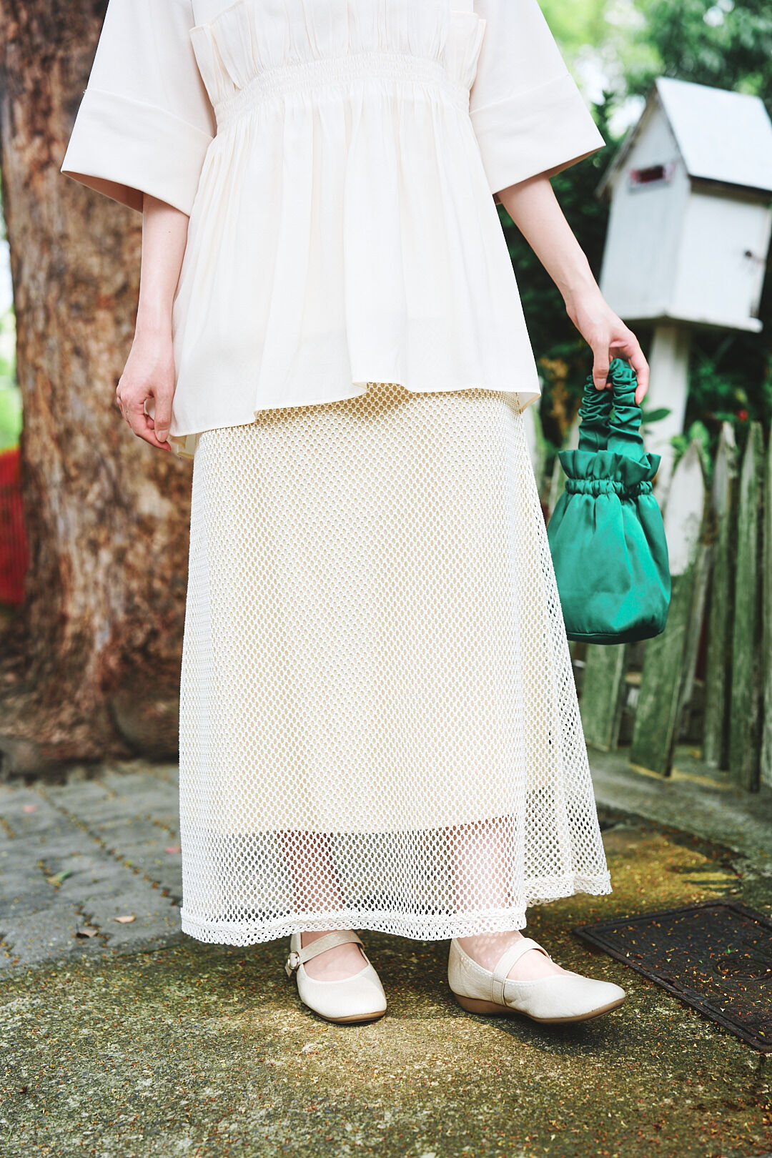 (限量)午後陽光下！網眼拼接半身裙