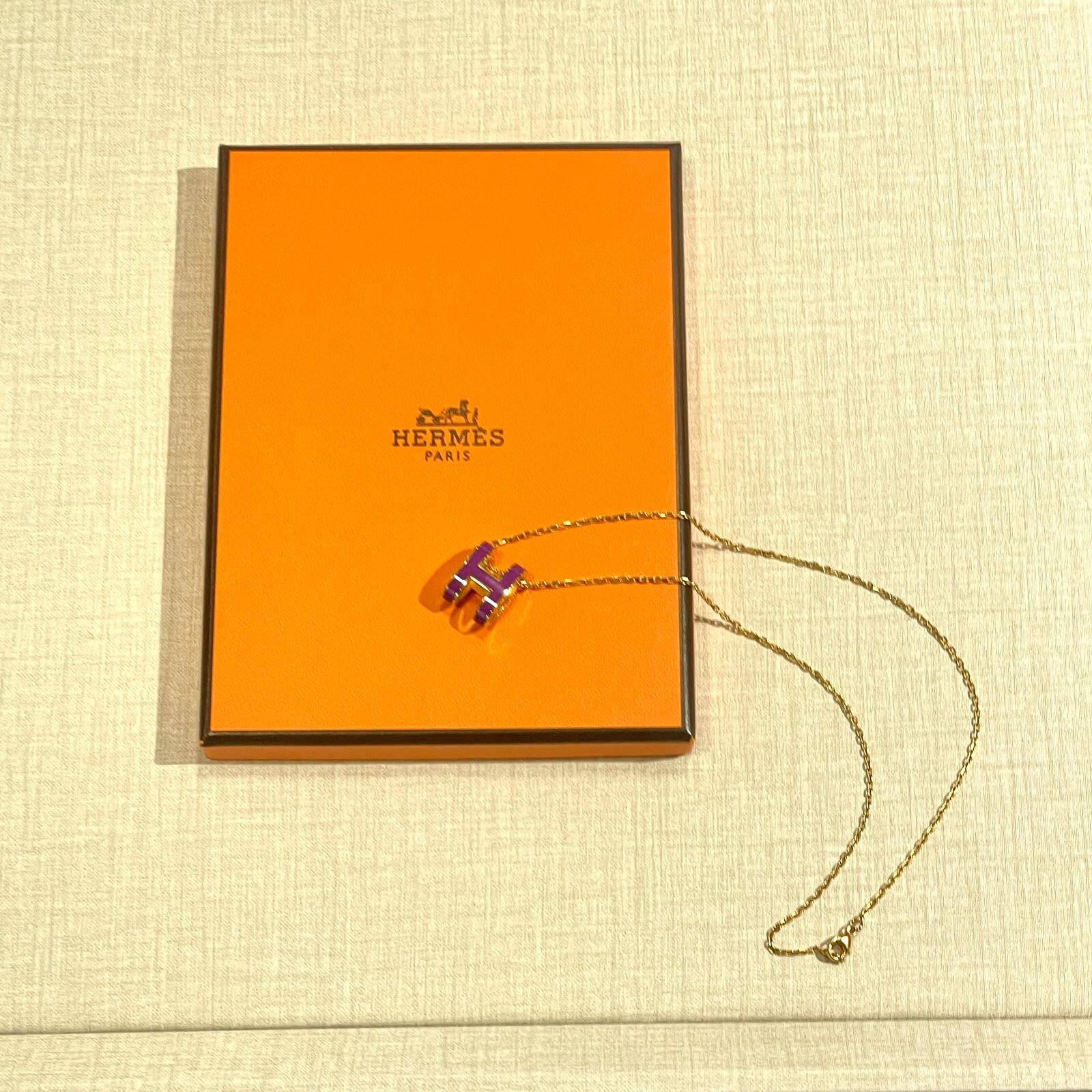 全新HERMES Necklace 大Pop H (紫色 x金鏈) ,愛馬士頸鏈 #BRAND NEW #香榭站正品