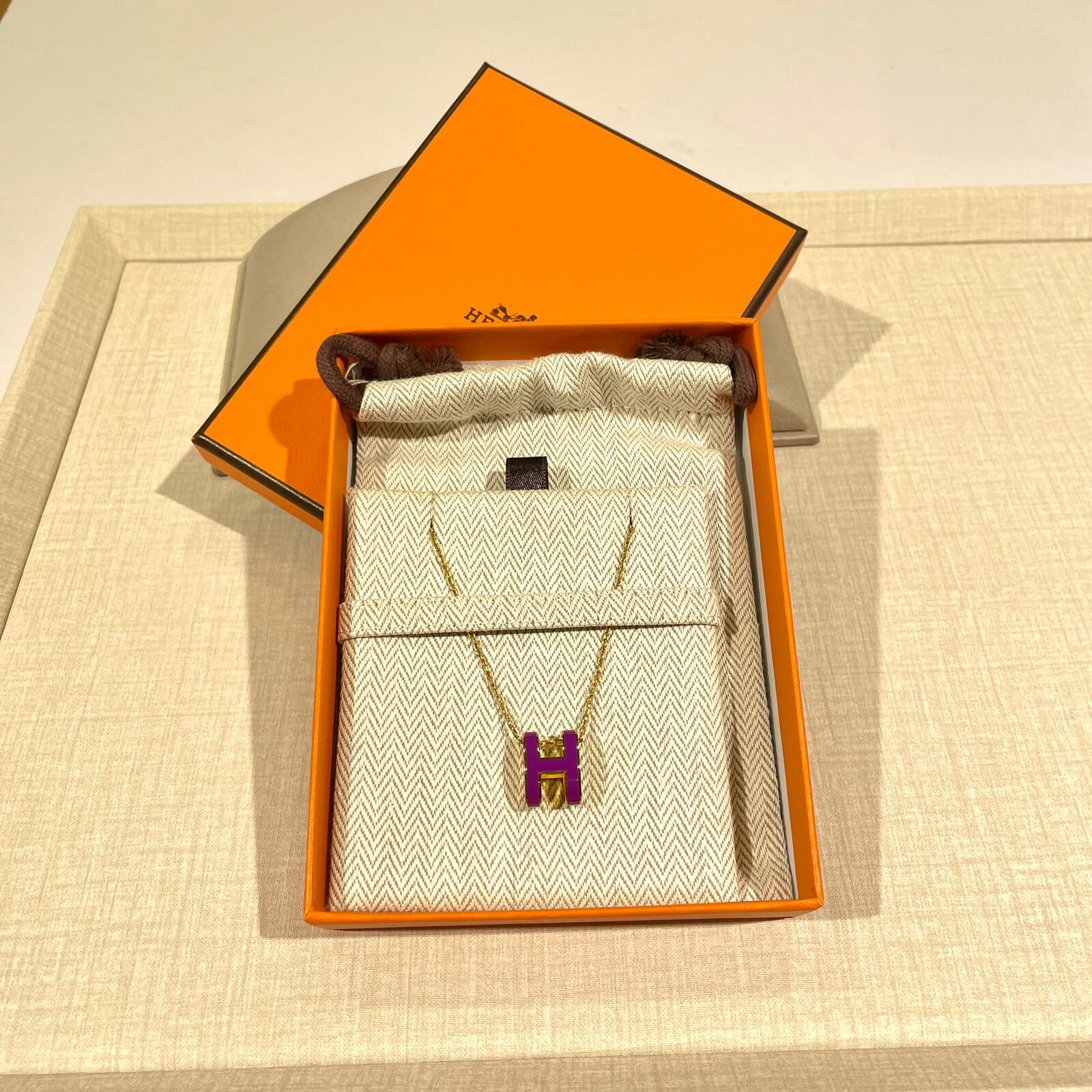 全新HERMES Necklace 大Pop H (紫色 x金鏈) ,愛馬士頸鏈 #BRAND NEW #香榭站正品