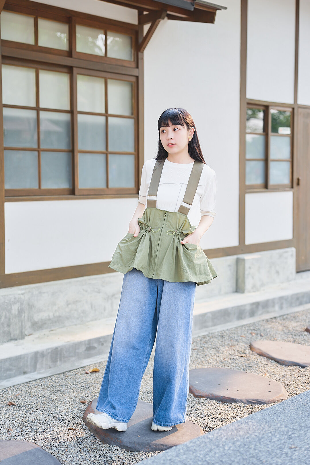 (預購)神奈川的海鹽！抽繩傘擺吊帶背心 (三色-軍綠)