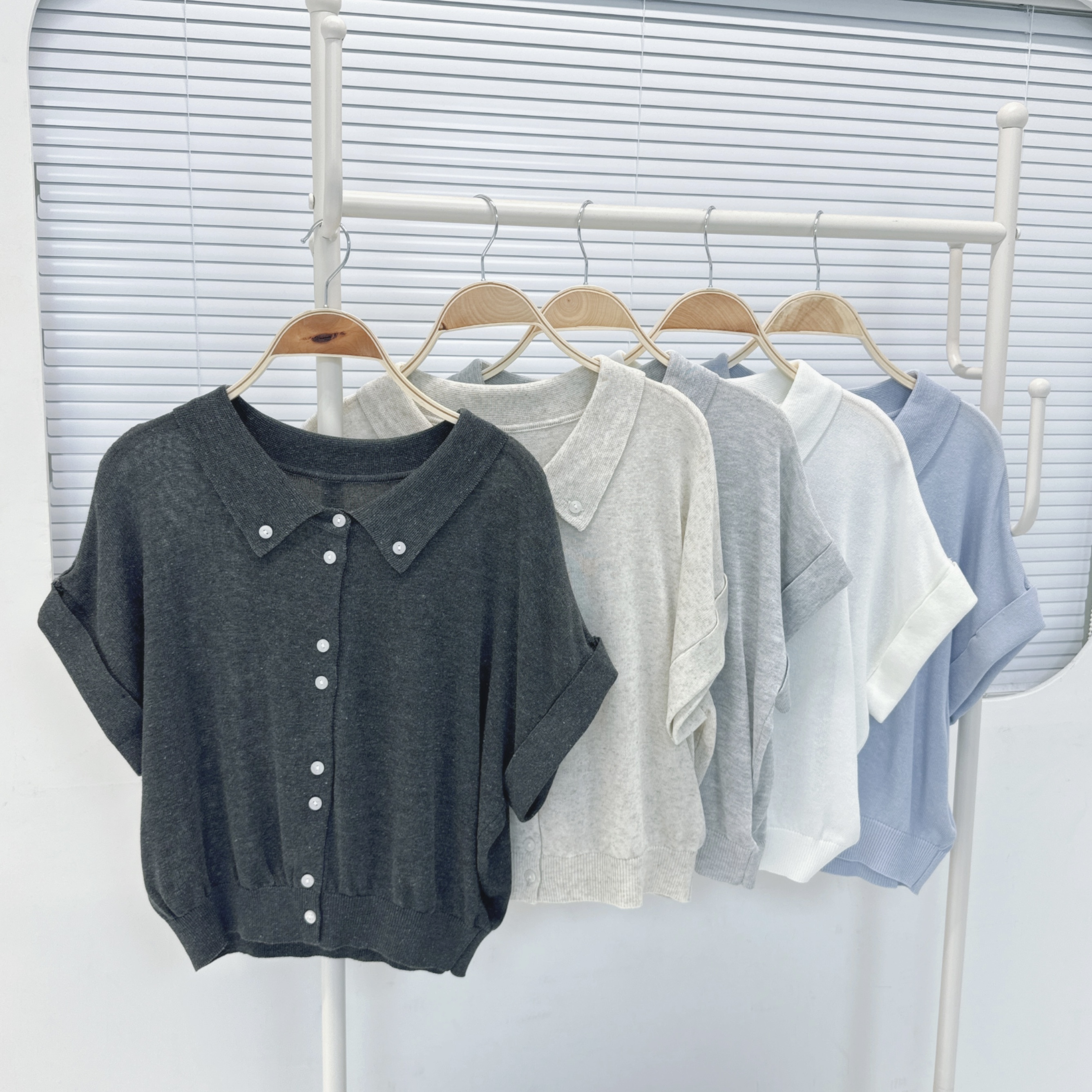 【Hoi2推介】針織麻線料反袖開鈕短TOP (H6-H10)