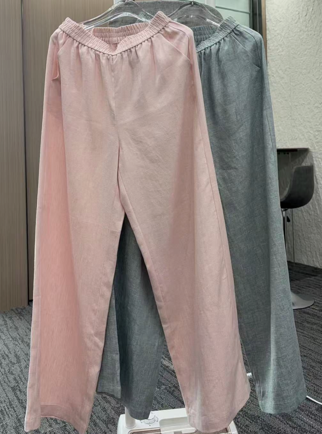 0420SZ32-SZHK-CLOS-亞麻鬆緊腰顯瘦直筒寬鬆長褲(A32)