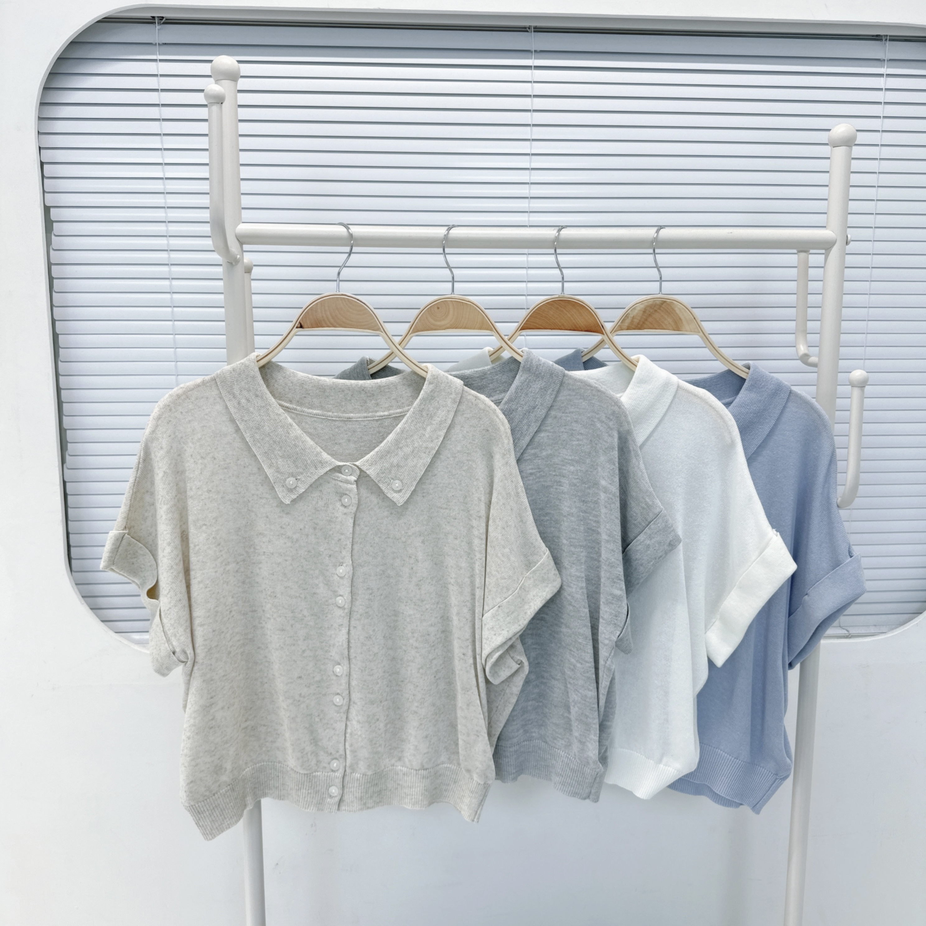 【Hoi2推介】針織麻線料反袖開鈕短TOP (H6-H10)