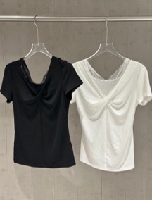 0420SZ41-SZHK-CLOS-復古蕾絲拼接扭結短袖TEE(A41)