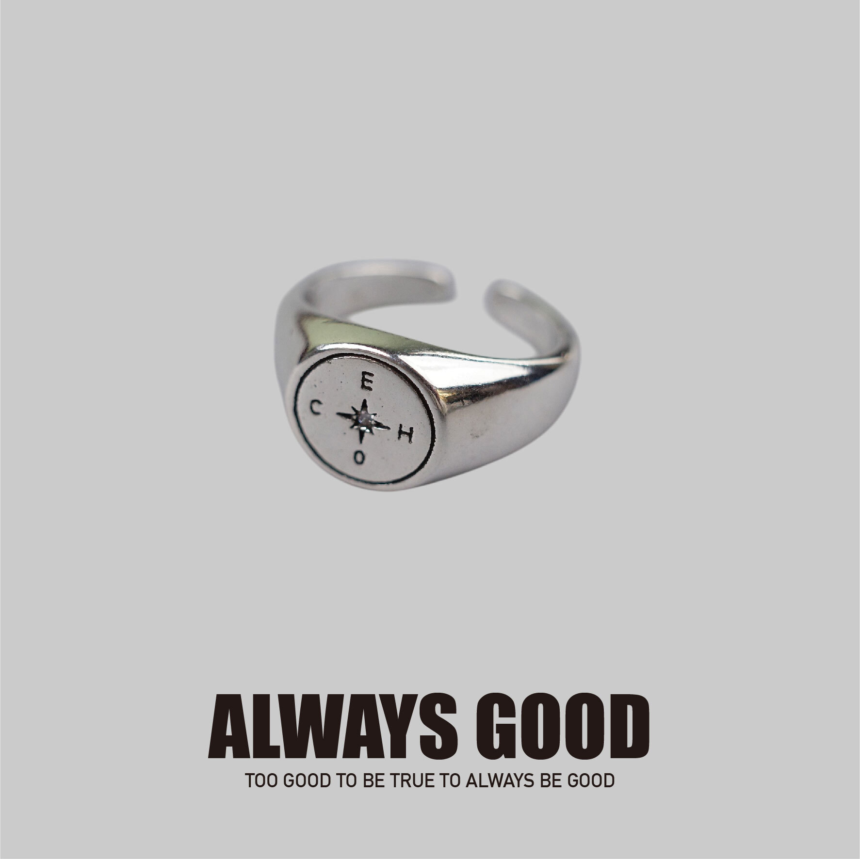 『Always_Good』指南針 銅鍍銀 戒指