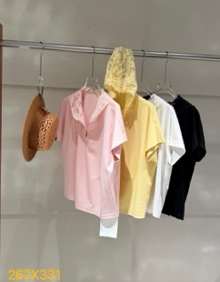 0420SZ45-SZHK-CLOS-百搭蕾絲連帽半拉鍊套頭短袖上衣(A45)