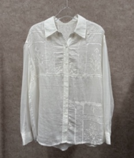 0420SZ69-SZHK-CLOS-復古刺繡格子白色恤衫(A69)