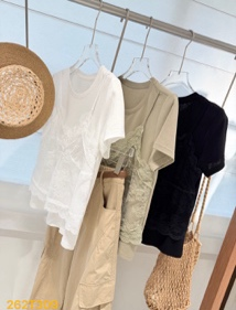 0420SZ55-SZHK-CLOS-蕾絲鏤空假兩件圓領短袖TEE(A55)