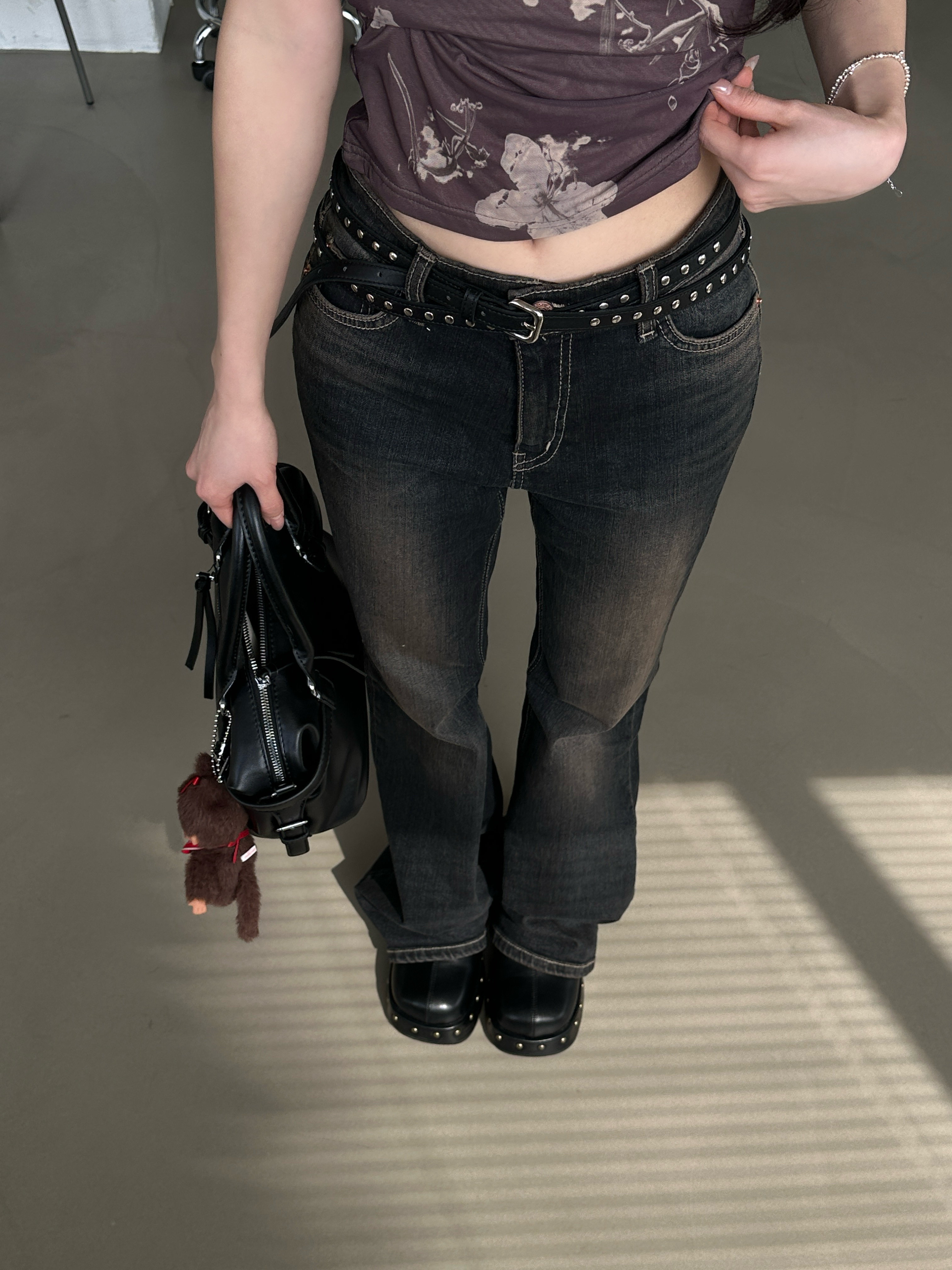 J24 復古ccd 貼腿刷色喇叭褲 (S/M/L)