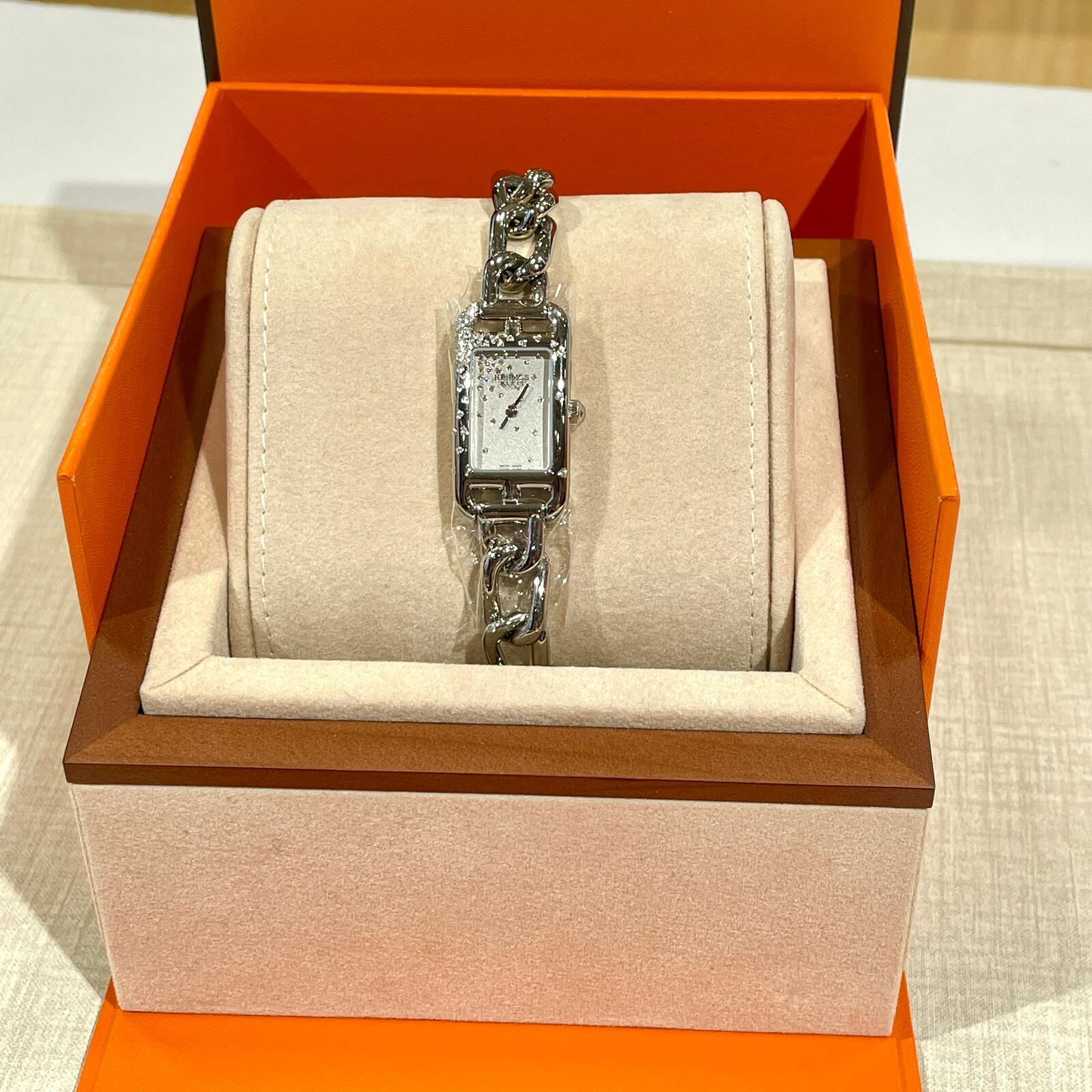 全新HERMES UHR Natucket Diamond Quartz Watch鑽石/不鏽鋼手錶石英機芯銀色 LKMS20W40498 #BRAND NEW #香榭站正品