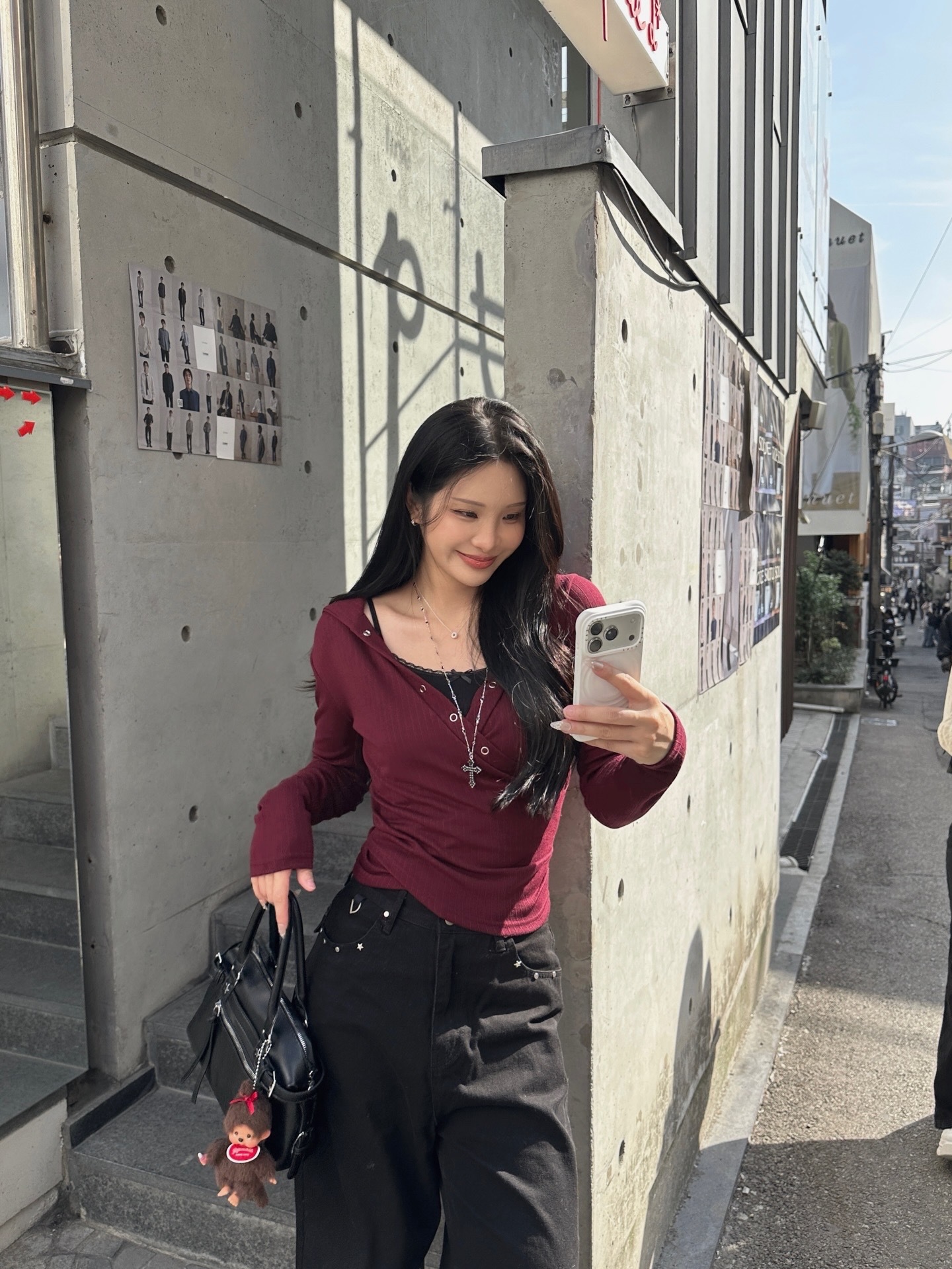 J19 漢南洞Outfit 壓釦連帽上衣 (酒紅)