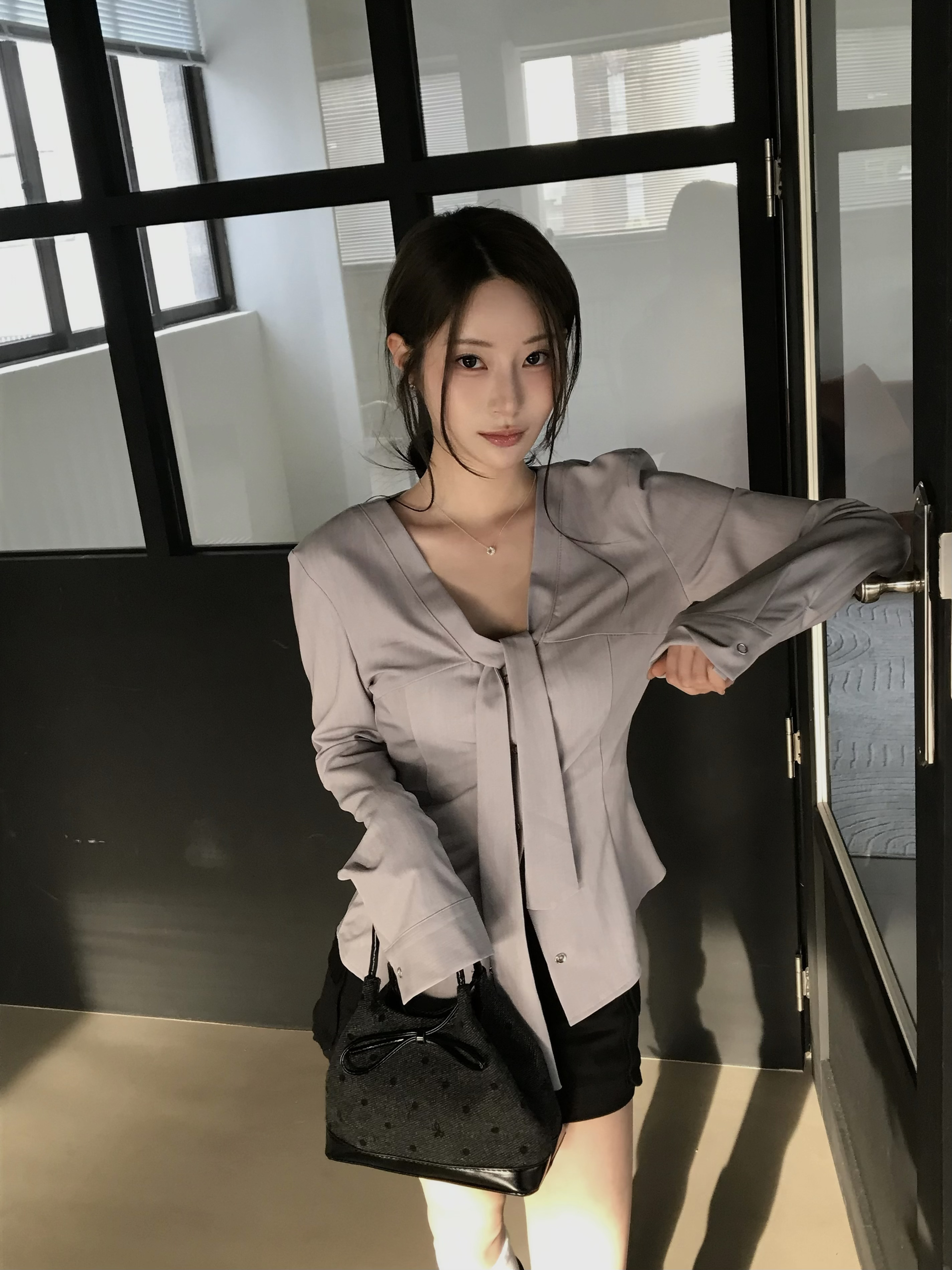 J13 領帶造型西料上衣 (灰)