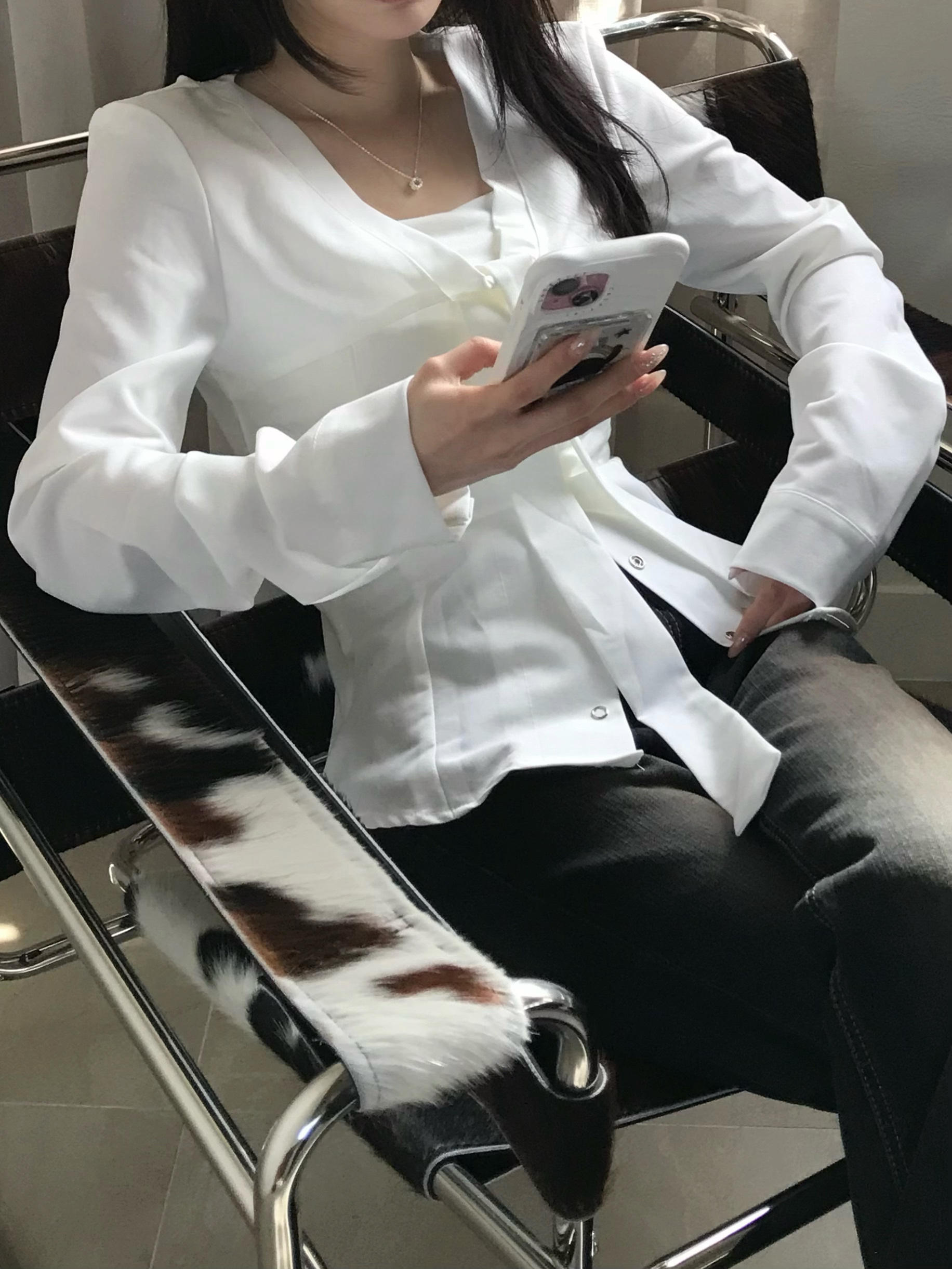 J13 領帶造型西料上衣 (白)