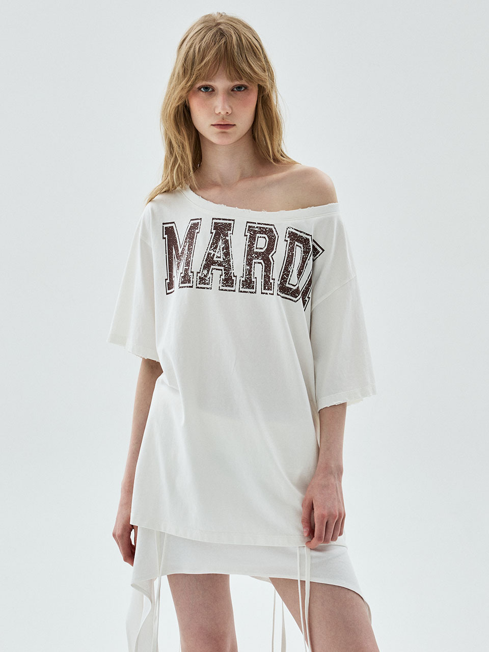 Mardi Mercredi TSHIRT OFF SHOULDER CRACKED LOGO DESTROYED