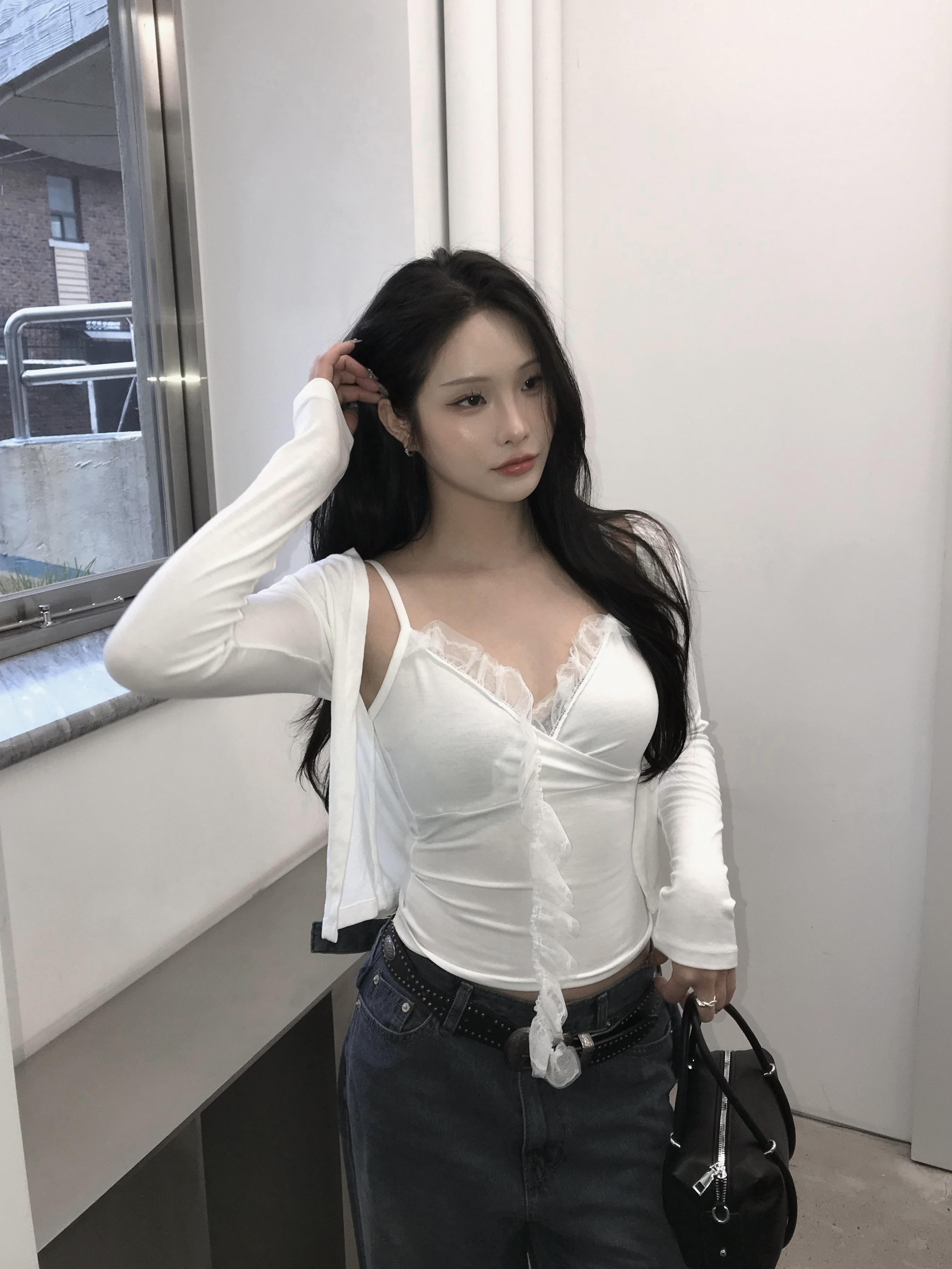 J03 日常驚喜感 拼接蕾絲背心 (白)