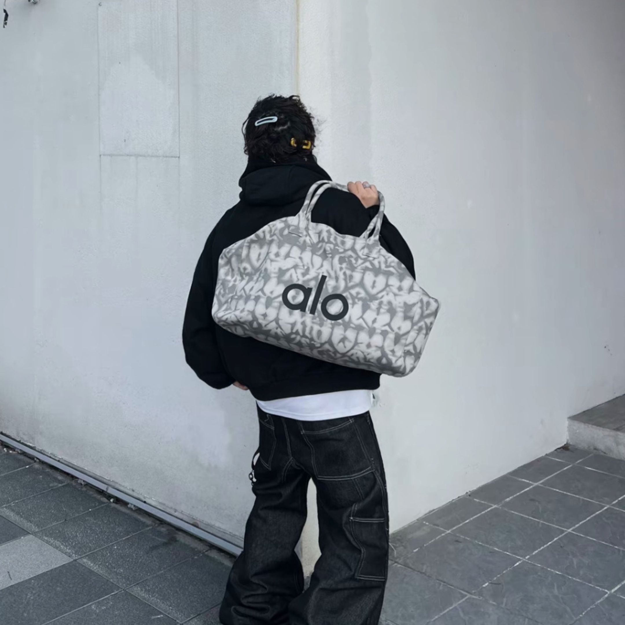 NICEDAY 代購 Alo Yoga 灰色 托特包 撞色 印花 帆布包 大容量 歐陽娜娜同款 W7066R