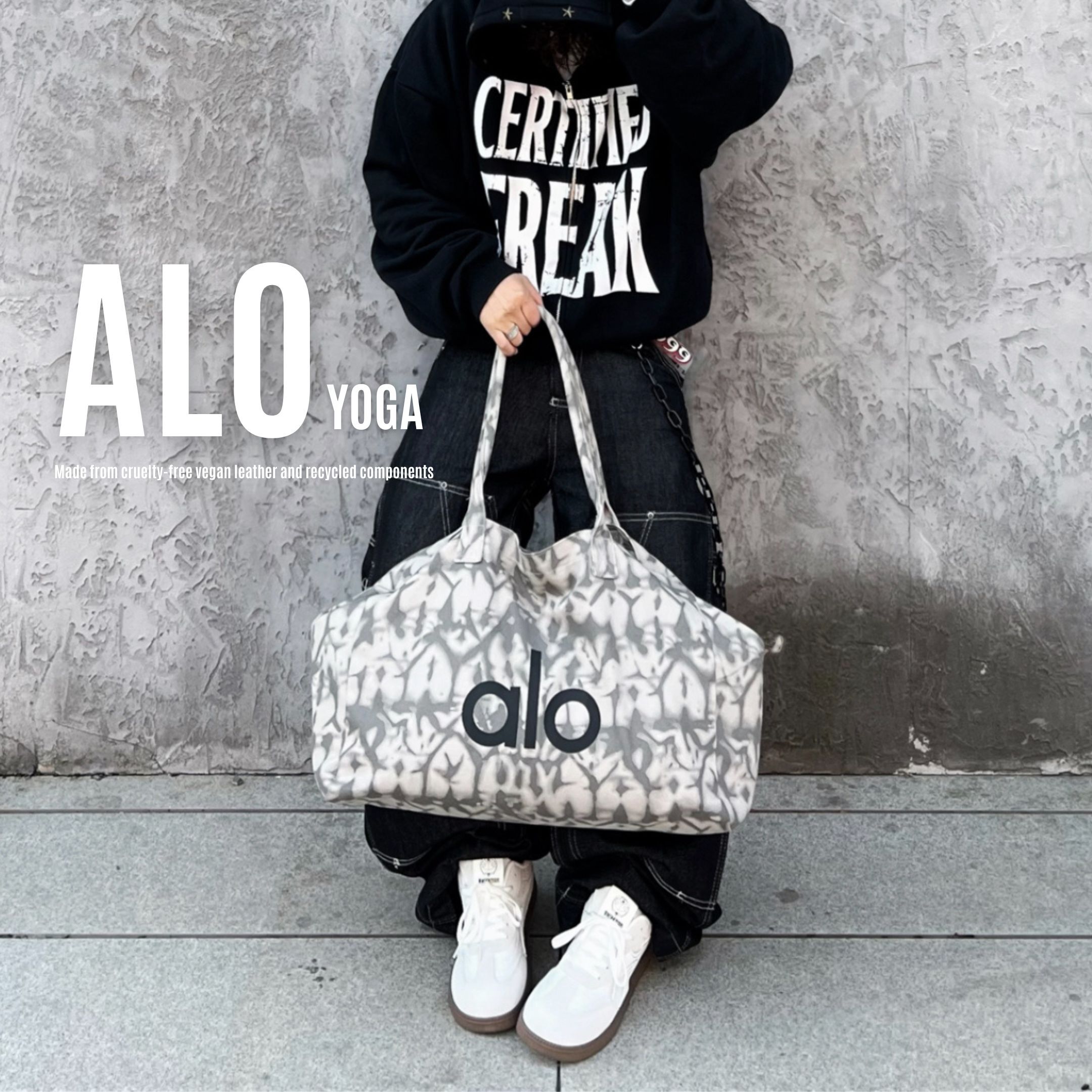 NICEDAY 代購 Alo Yoga 灰色 托特包 撞色 印花 帆布包 大容量 歐陽娜娜同款 W7066R