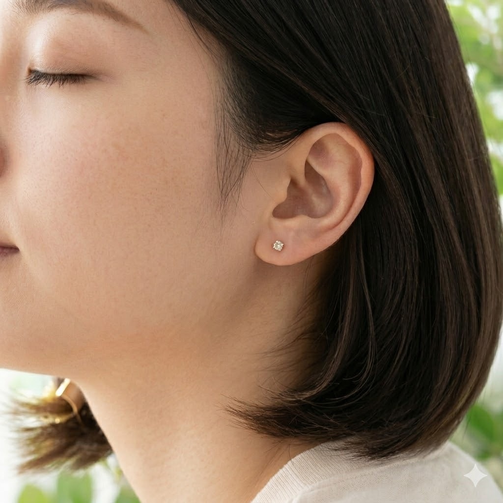 全新18K白金【主石33份銀灰方形鑽石】4爪耳環