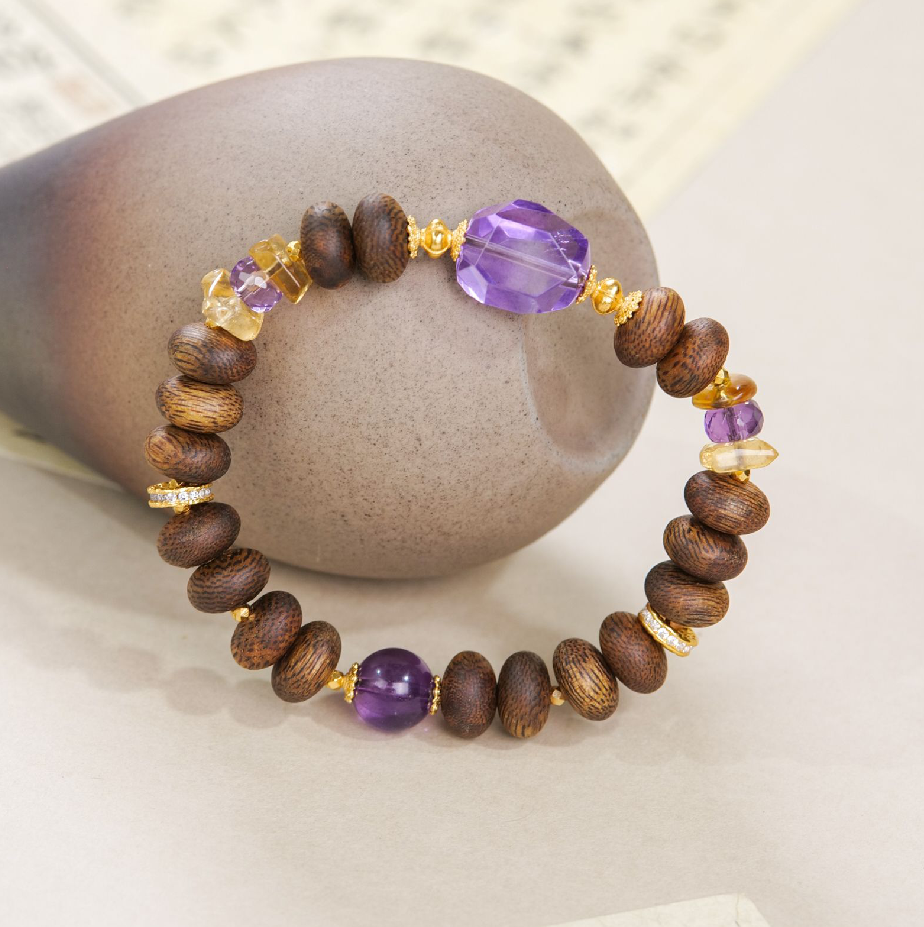 SE56 棋楠算盤珠紫水晶手串 (J-L9184) **連證書