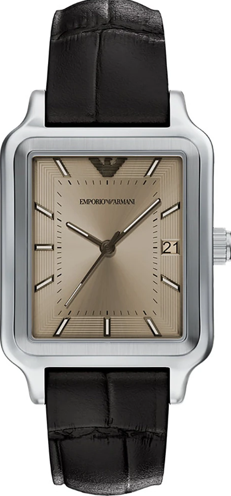萬年鐘錶 - ARMANI  經典方形香檳面皮革錶帶男錶 AR11756 錶徑32MM