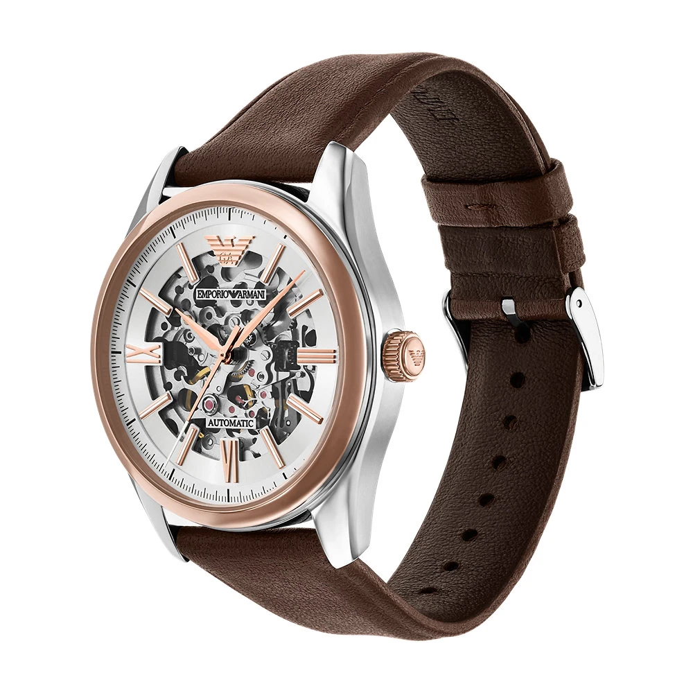 萬年鐘錶 - ARMANI  精品腕錶   經典透視錶面機械皮革男錶  AR60094  錶徑43MM