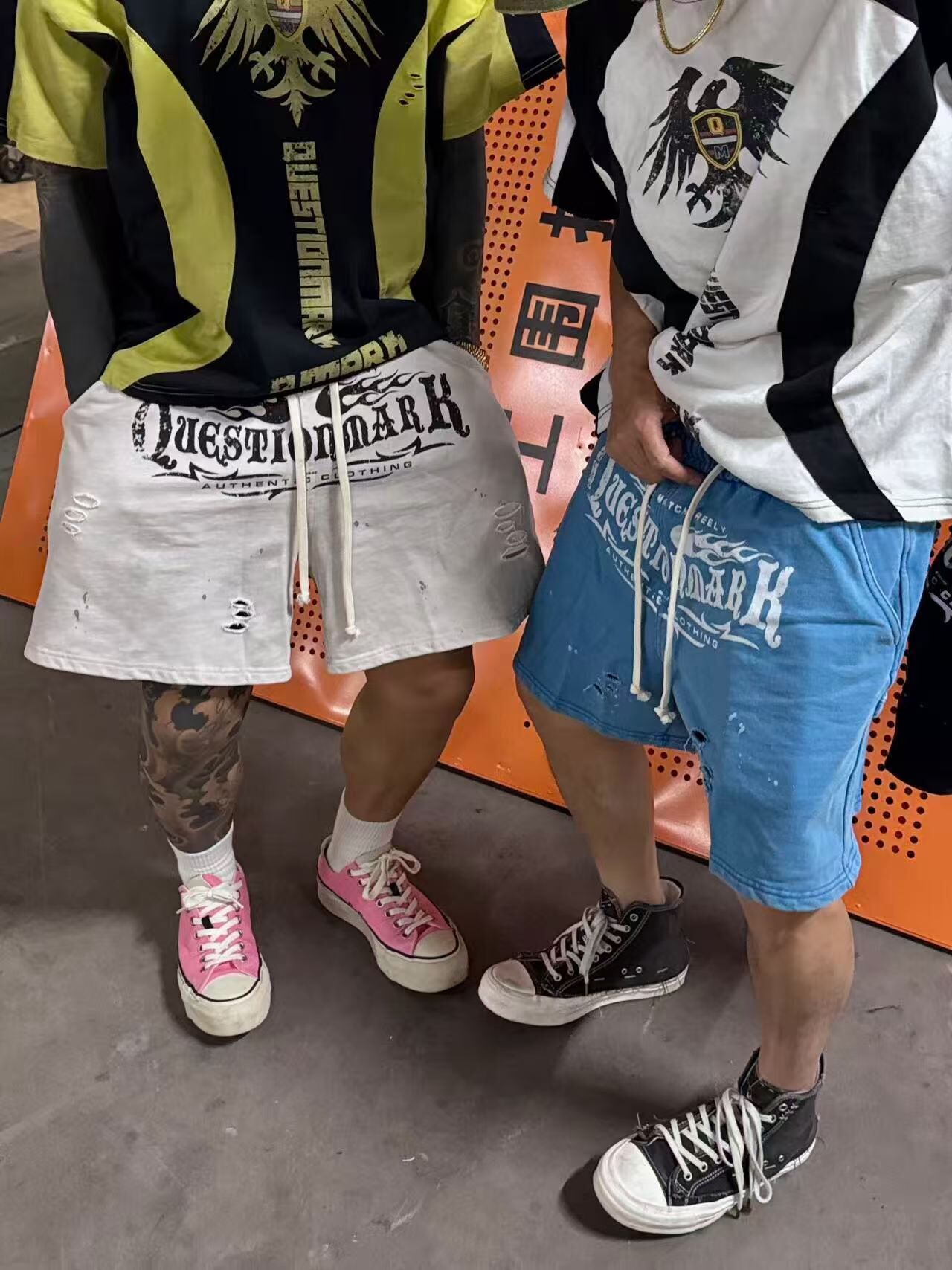 《S.V》火焰破壞膝上重磅棉短褲