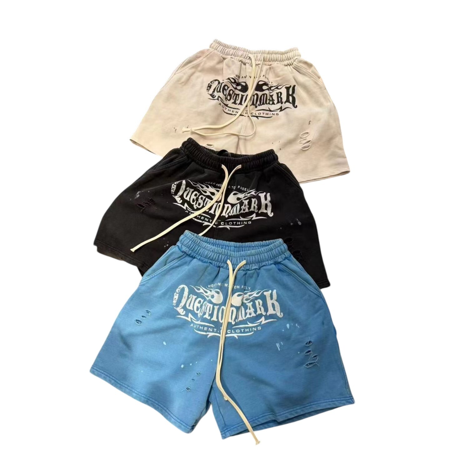 《S.V》火焰破壞膝上重磅棉短褲