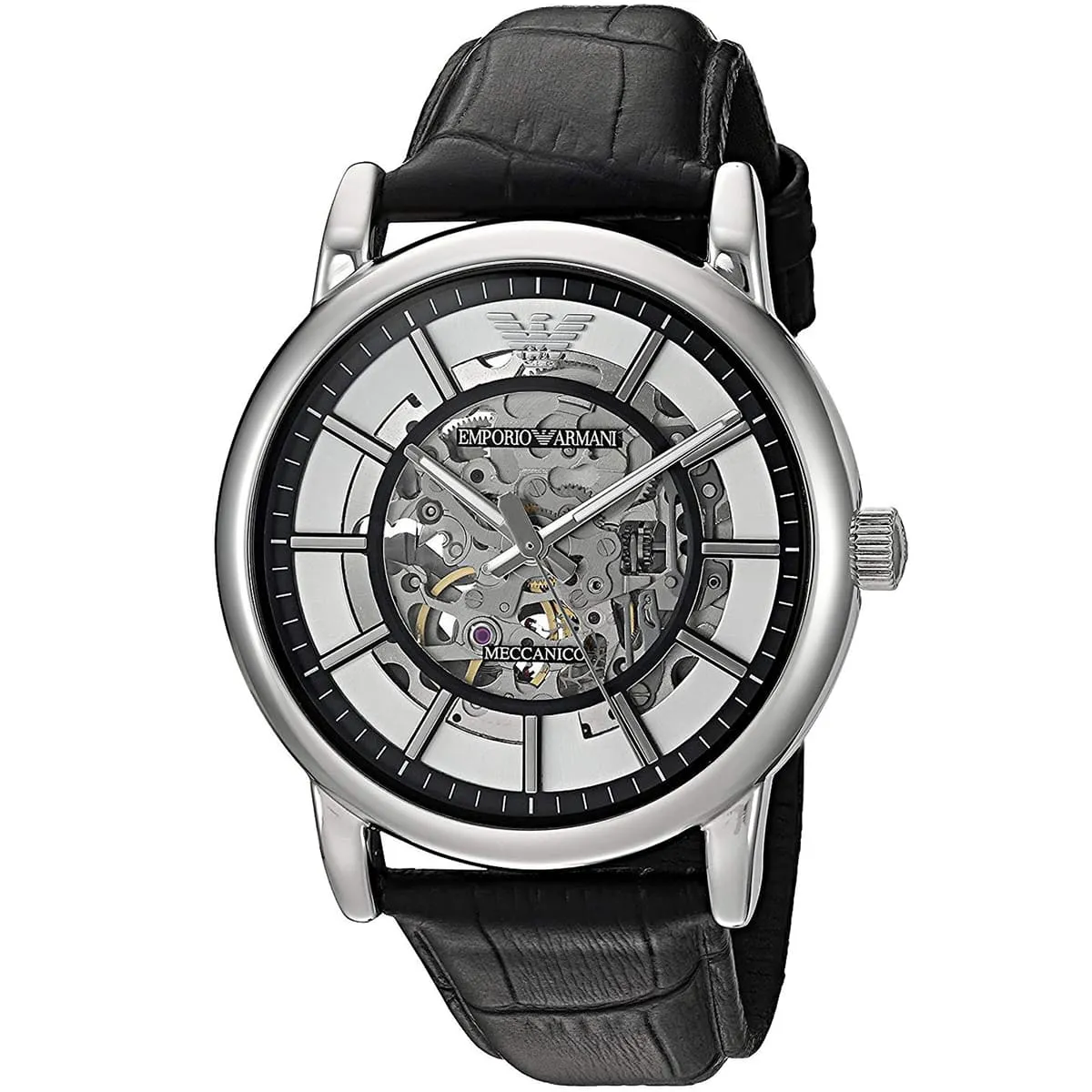 萬年鐘錶 - ARMANI  精品腕錶   經典透視錶面機械皮革男錶 AR1981  錶徑43MM