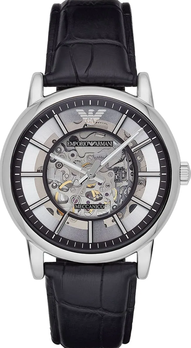 萬年鐘錶 - ARMANI  精品腕錶   經典透視錶面機械皮革男錶 AR1981  錶徑43MM