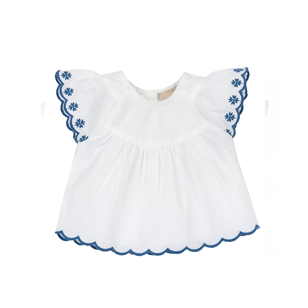 英倫花園-刺繡花邊荷葉袖娃娃裝上衣