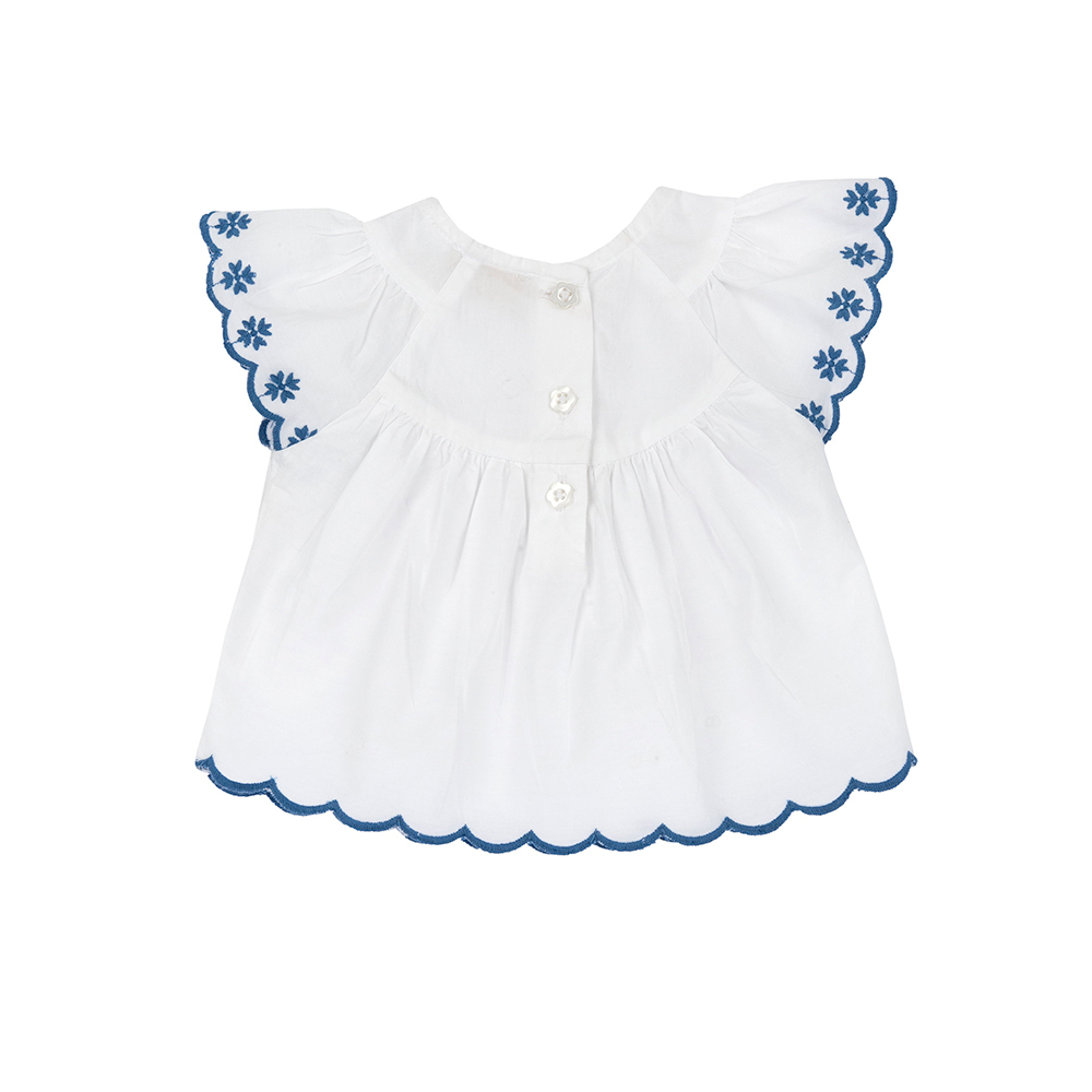 英倫花園-刺繡花邊荷葉袖娃娃裝上衣