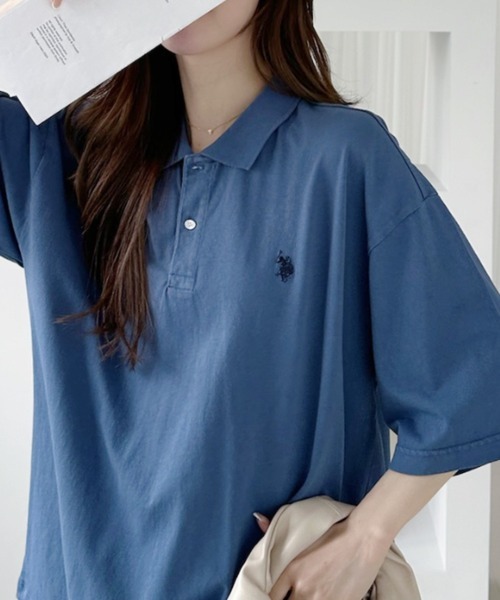 日本🇯🇵連線 U.S. POLO ASSN. x Ada. 小logo刺繡作舊顏料超寬鬆Polo衫 寬鬆 落肩 刺繡 Polo衫 作舊 6色(任買兩件711免運)/預購