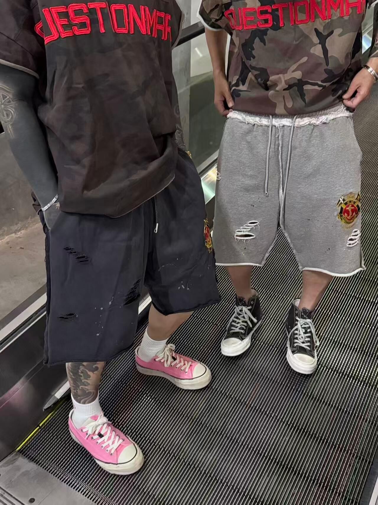 《S.V》船錨刺繡破壞重磅棉短褲